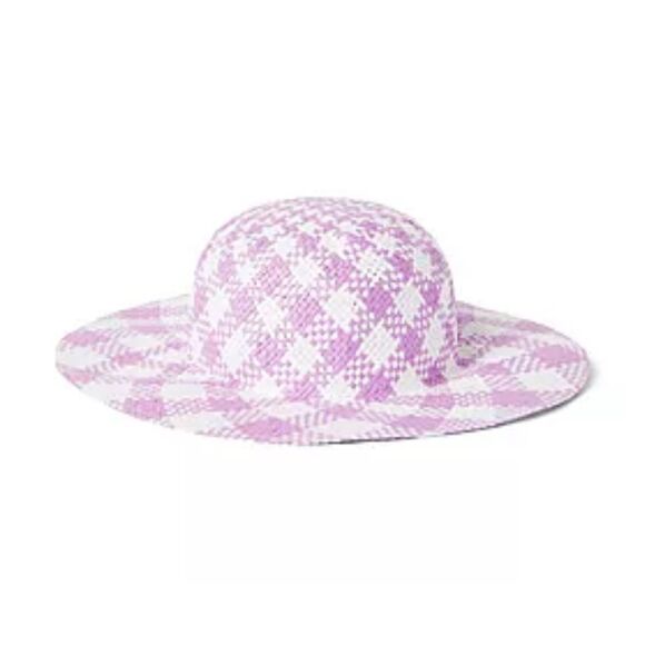 Janie and Jack Gingham Straw Sun Hat in Orchid Breeze Gingham Size 12-24 Months - Picture 1 of 3
